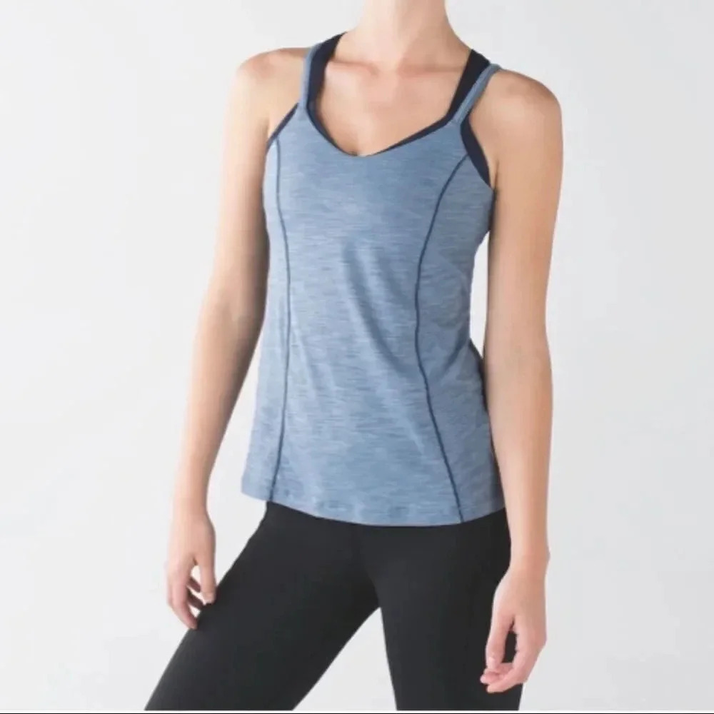 Lululemon run for gold tank heathered blue Sz4